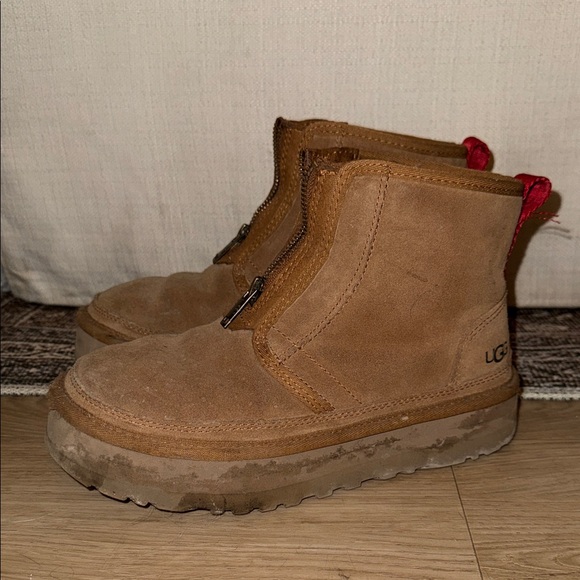 UGG Shoes - UGG Tan Suede Boots with Red Pull Tabs